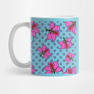 Bauhinia Flower with Turquoise Tile Floor Pattern - Summer Flower Pattern Mug